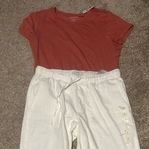 Women's White Drawstring Pants with Tee